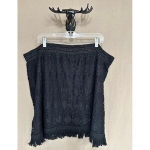 Bongo Plus Black Floral Lace Skirt Fringe Boho Grunge Whimsigoth Goth Women's 3X